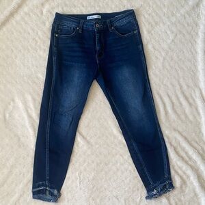 KanCan Dark Blue Distressed bottom Cropped Denim